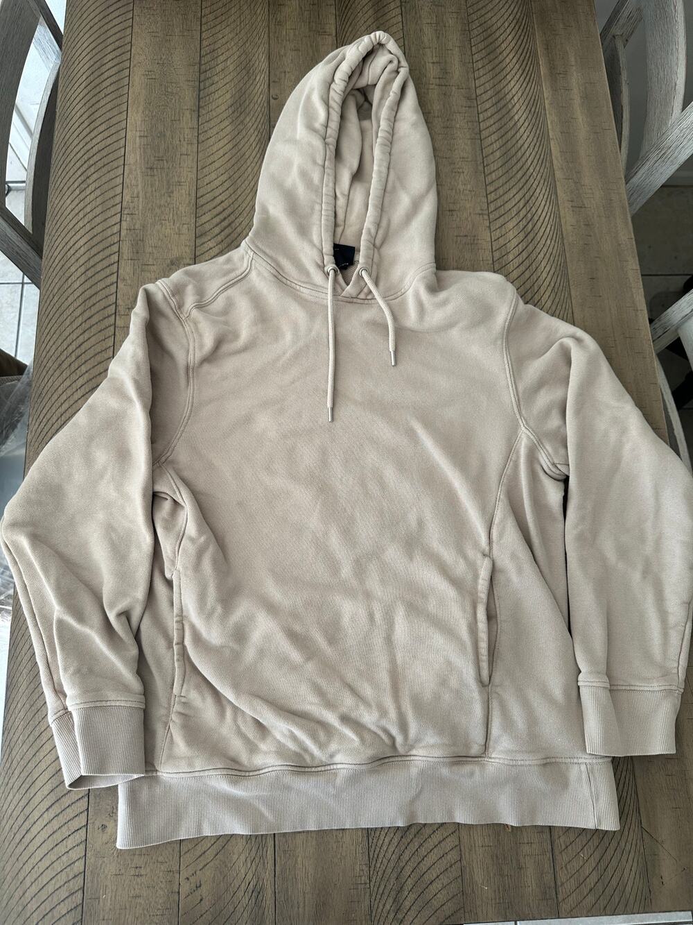 H&M Men's Regular Fit Beige Hoodie Sweatshirt Size Large L 100% Cotton Pullover
